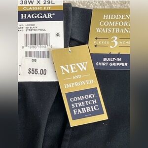 NWT haggar black stretch dress pants iron free premium khaki 38x29 $55